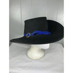 Excalibur Black Fine Leather Blue Trim Cowboy Western Hat, Marked Size MD 7 3/8